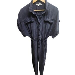 Young Fabulous Broke Jumpsuit Women's Small Blue Button Front Tie Waist Casual